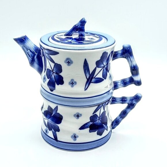 Cost Plus World Market Other - World Market Blue White Porcelain Stackable Teapot & Cup